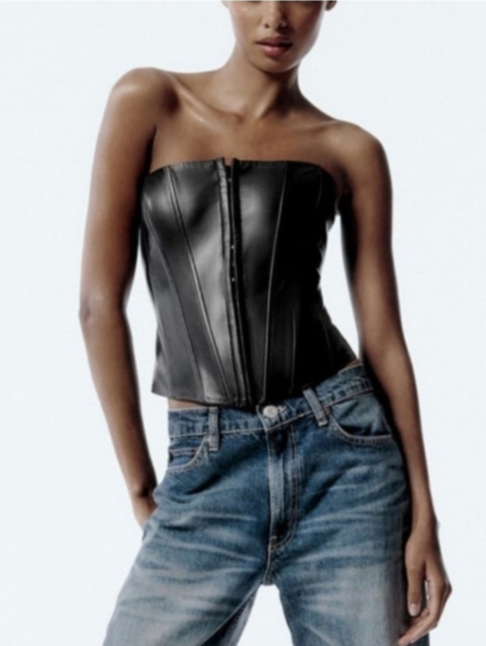 Zara Faux Leather Corset Top Black Size XL